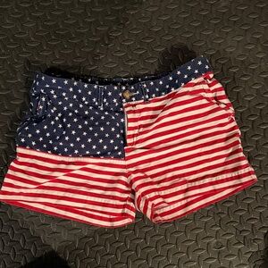 Chubbies Women's Blue and Red Star Stripe Jean Shorts